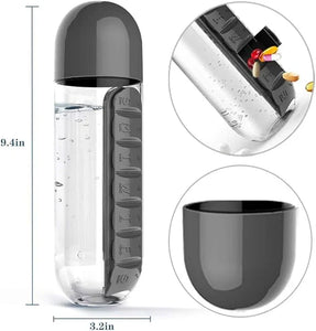 Water Bottle & Pill Organizer - Portable 7-Day Pillbox - for Outdoor, Gym, Travel - Easy Carry