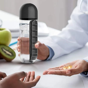 Water Bottle & Pill Organizer - Portable 7-Day Pillbox - for Outdoor, Gym, Travel - Easy Carry