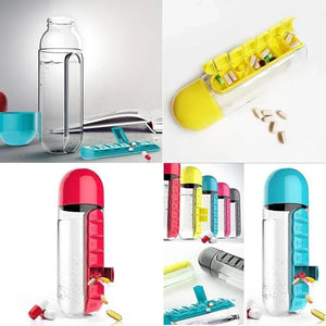 Water Bottle & Pill Organizer - Portable 7-Day Pillbox - for Outdoor, Gym, Travel - Easy Carry