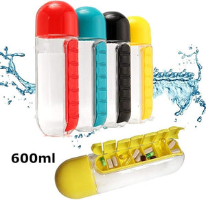 Water Bottle & Pill Organizer - Portable 7-Day Pillbox - for Outdoor, Gym, Travel - Easy Carry