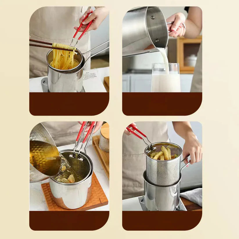 Deep Frying Pot Kitchen Fryer With Strainer Stainless Steel