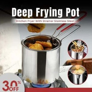 Deep Frying Pot Kitchen Fryer With Strainer Stainless Steel